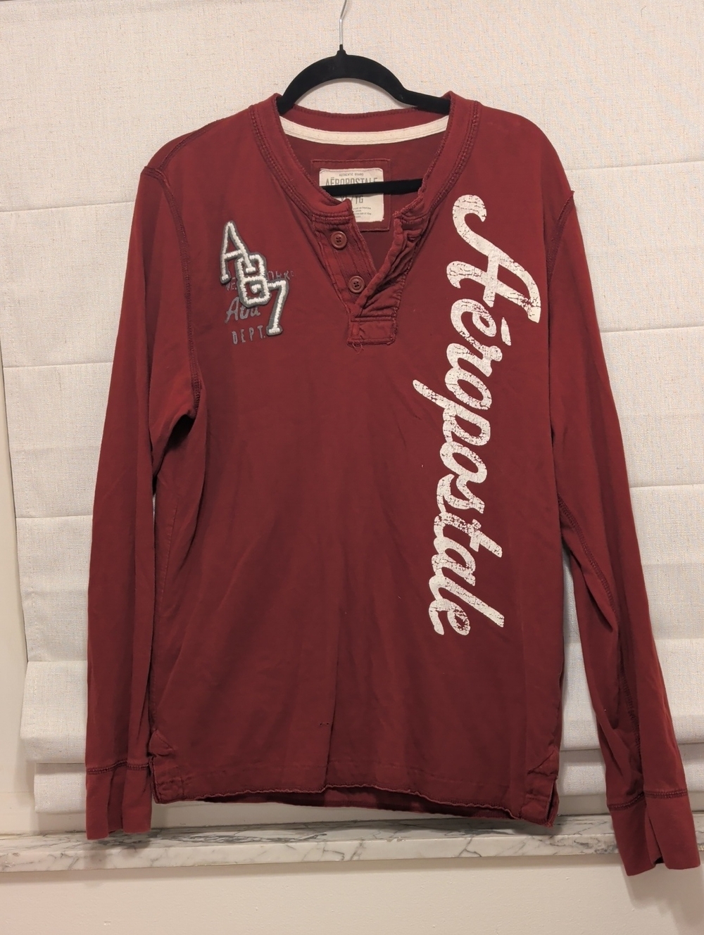 Y2K Aeropostale Men’s Long-Sleeve Henley Shirt - Red